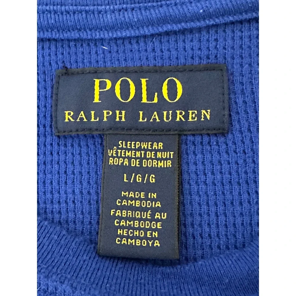 Polo Ralph Lauren Mens Blue Waffle Knit Thermal Long Sleeve Sleepwear Top Large